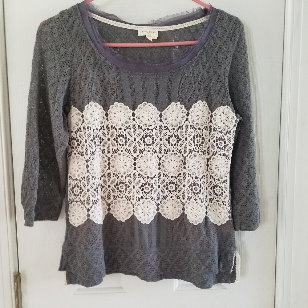 Meadow Rue Lace Front Knit Shirt